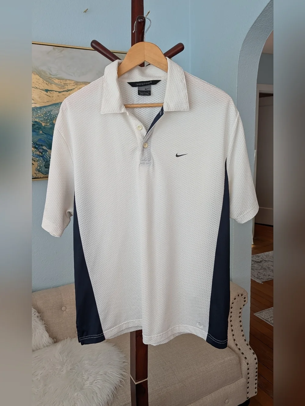 Nike Sphere Men Polo Shirt Size L White  & Blue